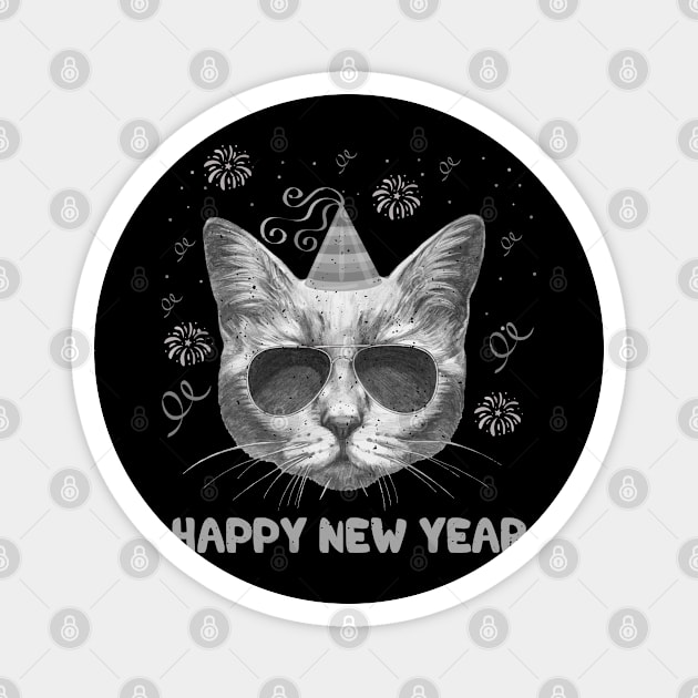 Happy New Year Funny Happy Meow Year Cat Lover Magnet by dounjdesigner